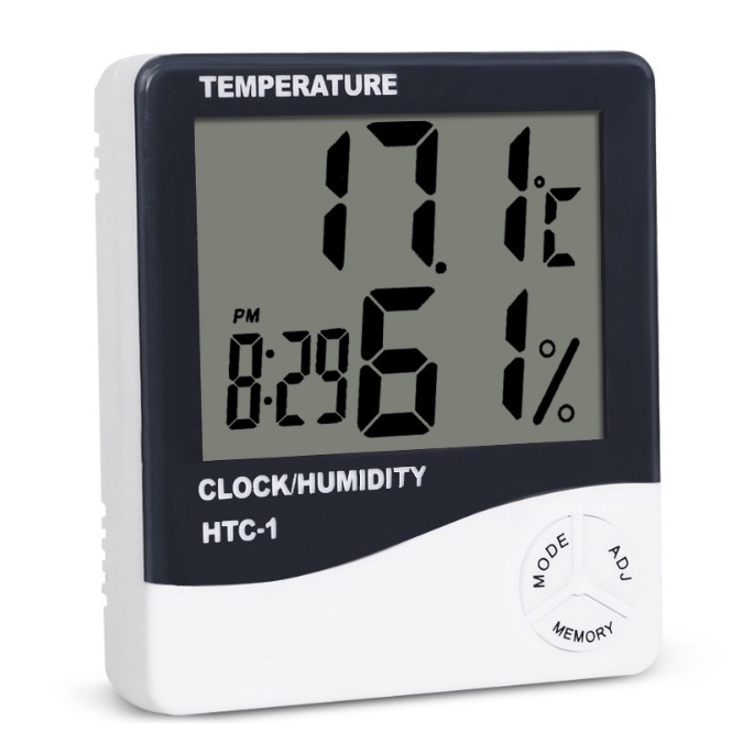 Đồng hồ cảm biến nhiệt độ cảm biến độ ẩm kiêm đồng hồ báo thức để bàn HTC-1 độ chính xác cao nhiệt kế điện tử ẩm kế