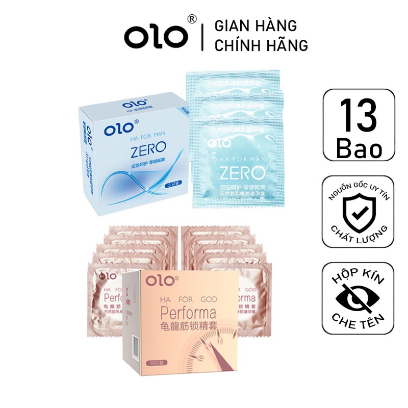 BCS Combo 2 hộp Bao Cao Su Gai PERFORMA Kéo Dài Thời Gian và Bao Cao Su Siêu Mỏng Zero HA FOR MAN 13 bcs