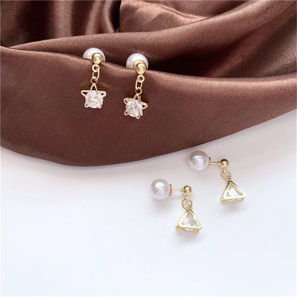 Khuyên tai kiểu hình học đính đá Zircon phong cách Hàn Quốc tinh tế