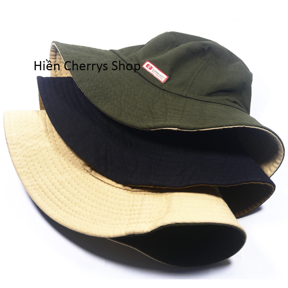 Nón bucket 2 mặt thêu mặt da in chữ Fashion sành điệu thích hợp cho mọi người