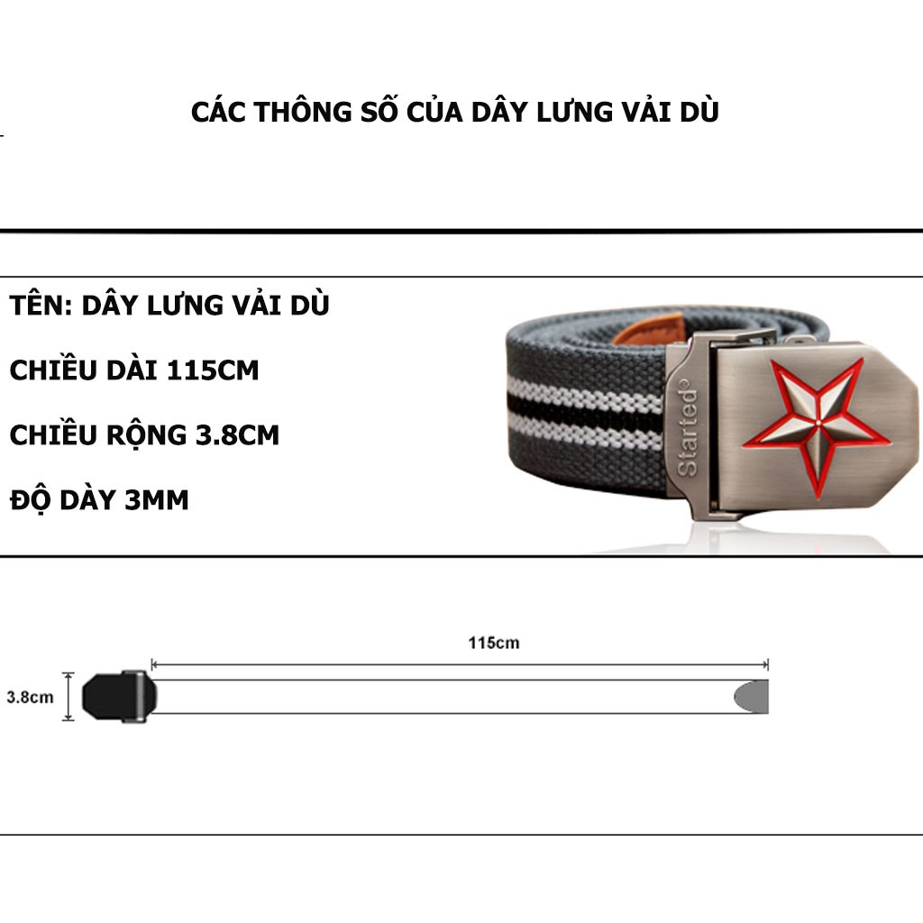 Thắt lưng vải dù nam Superman phong cách mạnh mẽ mặt hợp kim thép không ghỉ sáng bóng bền màu, dây lưng vài dù bền chắc