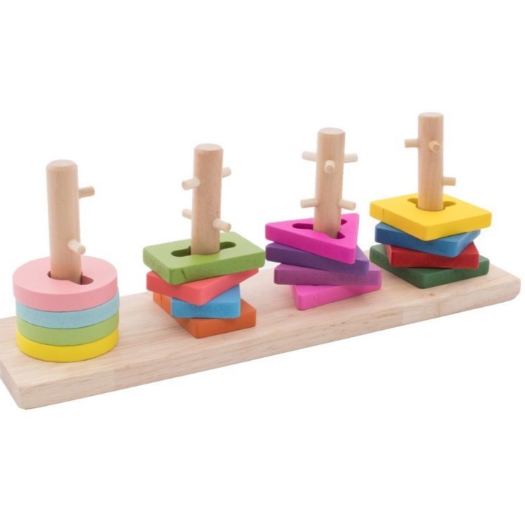 ĐỒ CHƠI- CỘT XẾP HÌNH MONTESSORI 4 CỌC &CHỐT- Đồ chơi gỗ an toàn, học tập, giải trí, thông minh, trí tuệ cho trẻ