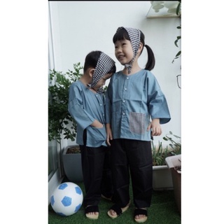 Bộ Bà Ba Trẻ em Xanh Dương 2026 (size đại đến 45kg)(Tặng kèm Khăn rằn)