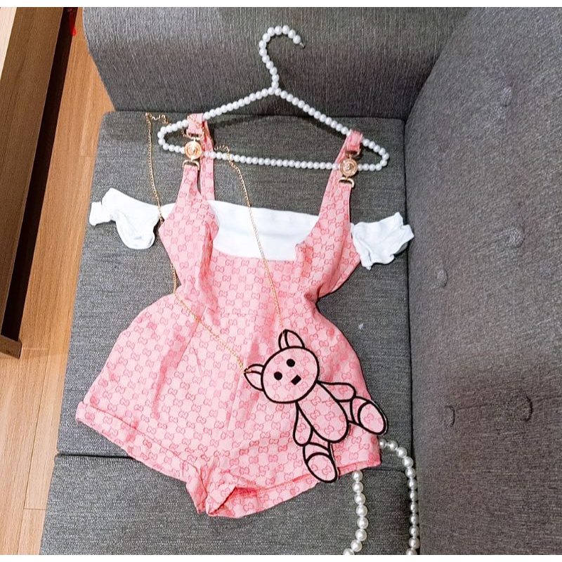 Set yếm kèm túi gấu siêu xinh về 3 màu xanh, hồng, nâu ( hình thật kèm video ) alohashop91