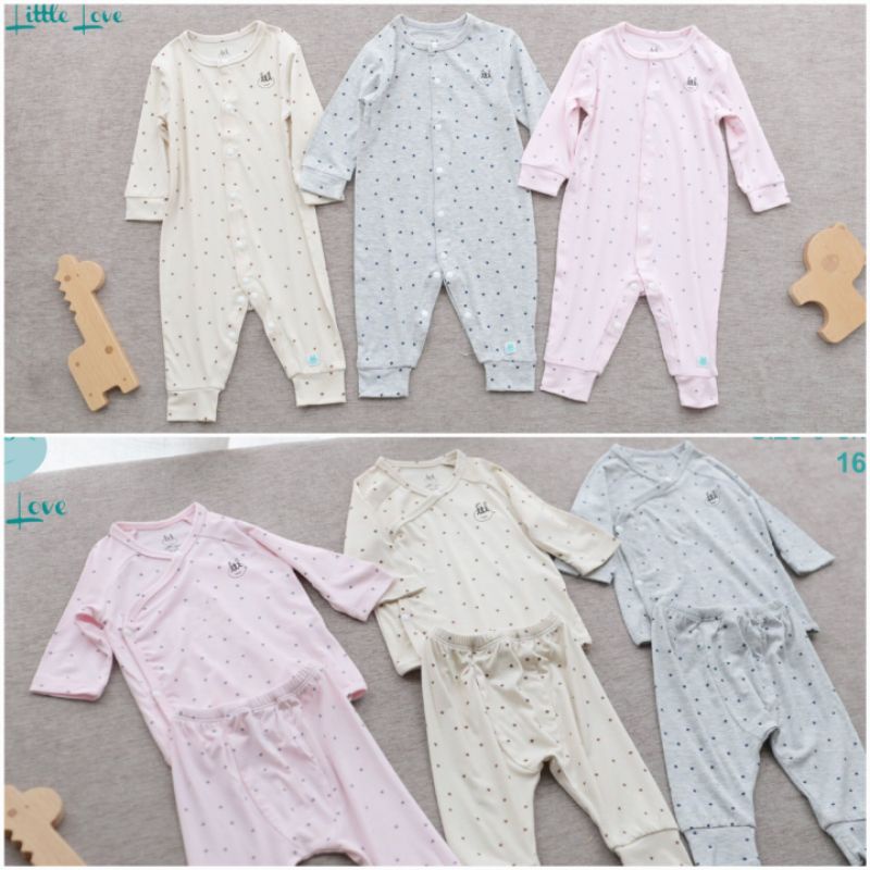 Lil little love - Bộ cài chéo dài tay, bộ body petit in sao nhí cho bé sơ sinh 0-6m