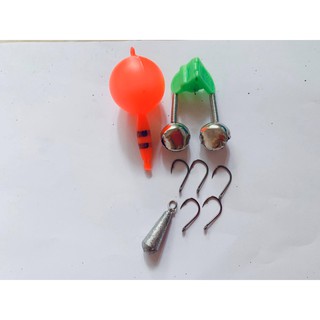 Bộ Phụ Kiện Câu Cá ( 5 Lưỡi Câu, 1 Chuông, 1 Phao Đỏ, 1 cục Chì )