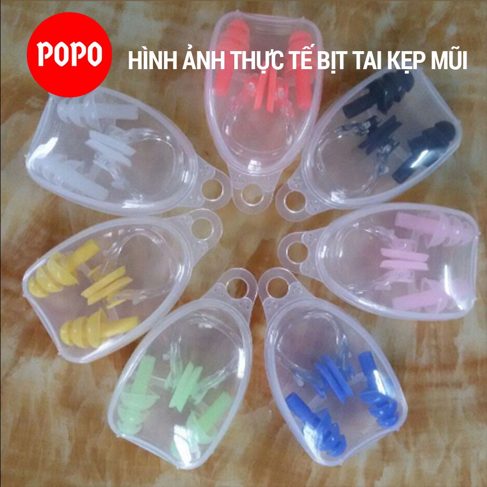 Bộ bịt tai kẹp mũi người lớn cao cấp chống nước EN4, silicone an toàn khi sử dụng, thiết kế kiểu mới hiện đại POPO