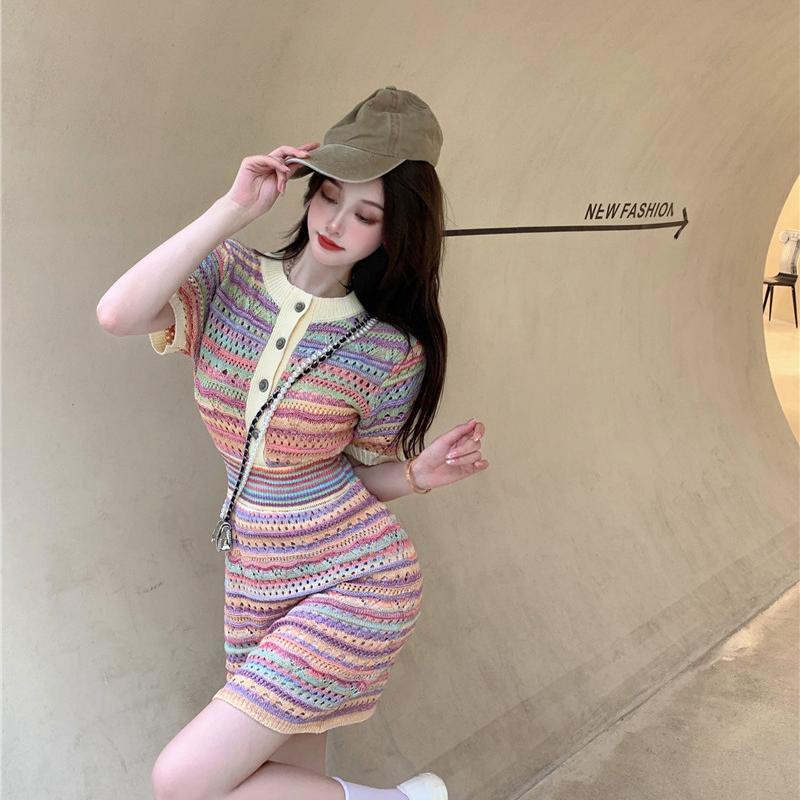 CHANEL Đầm dệt kim dáng ôm kẻ sọc màu cầu vồng thời trang mùa hè cho nữ
 | BigBuy360 - bigbuy360.vn