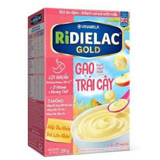 BỘT ĂN DẶM RIDIELAC GOLD GẠO TRÁI CÂY HỘP GIẤY 200G
