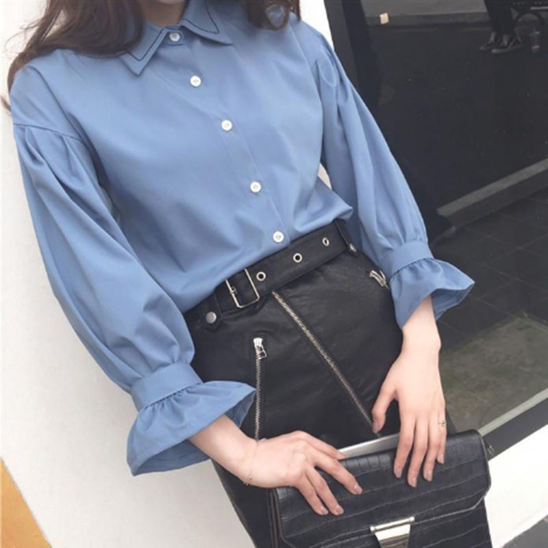 Áo sơ mi cổ bẻ dài tay phong cách Hàn Quốc trẻ trung thanh lịch dành cho nữ | BigBuy360 - bigbuy360.vn