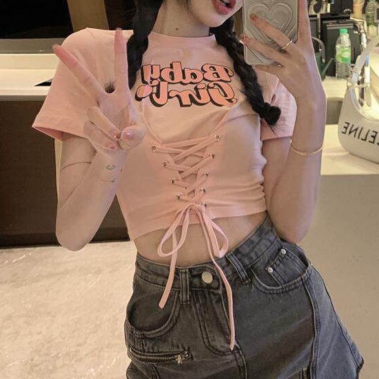 Áo Croptop Hai Dây Màu Hồng Thời Trang Mùa Hè Cho Nữ