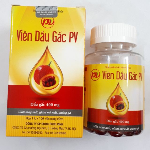 CHÍNH HÃNG VIÊN DẦU GẤC PHÚC VINH PV DHA SÁNG MẮT ĐẸP DA MẠNH TRÍ NÃO HIỆU QUẢ AN TOÀN TỪ GẤC TƯƠI HỘP 100 VIÊN