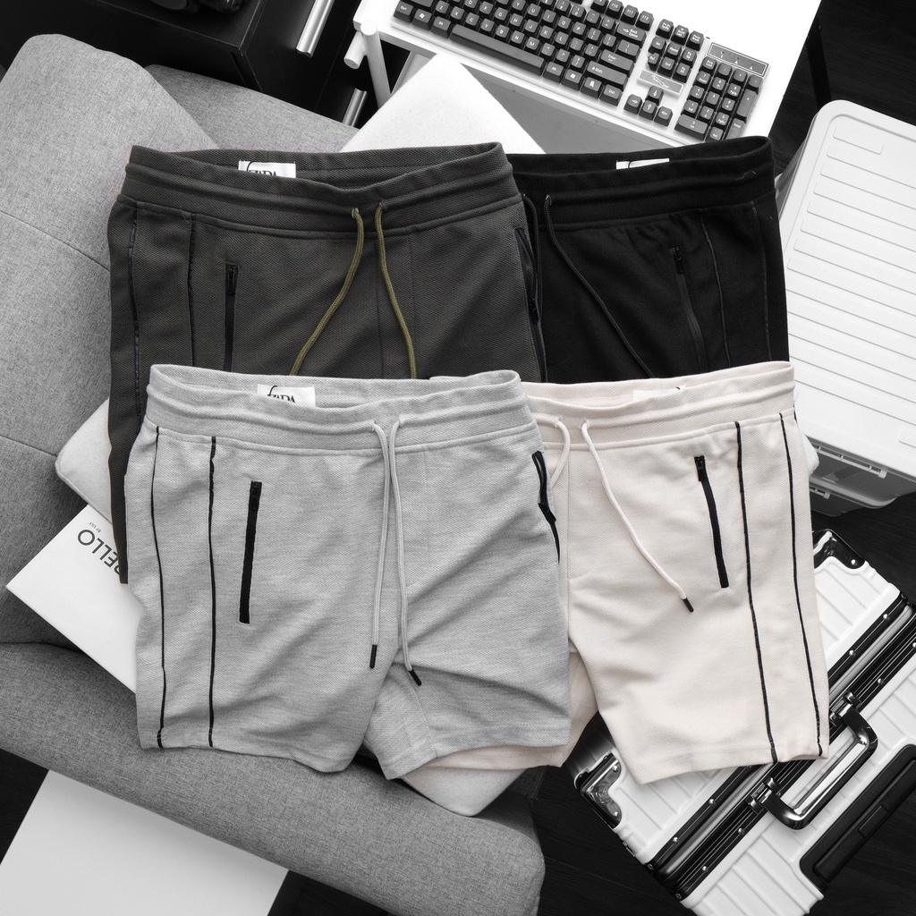 Quần Short Nam Zara Vải Pique Dệt Riêng Chất Cotton Dày Dặn Form Slim Trên Gối