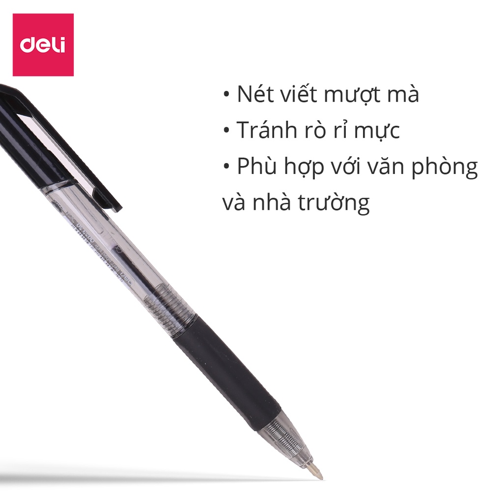 Bút bi bấm ngòi 0.5mm 0.7mm Deli mực xanh đen đỏ nét viết đều đệm tay cao su chất lượng cao phù hợp học sinh văn phòng