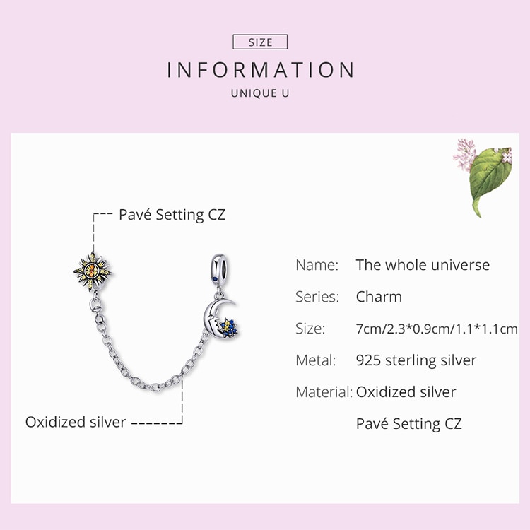 Hạt Trang Sức Bamoer SCC1763 Bằng Bạc S925 Hình Mặt Trăng Và Mặt Trời Có Dây Nối Dùng Làm Vòng Đeo Tay DIY