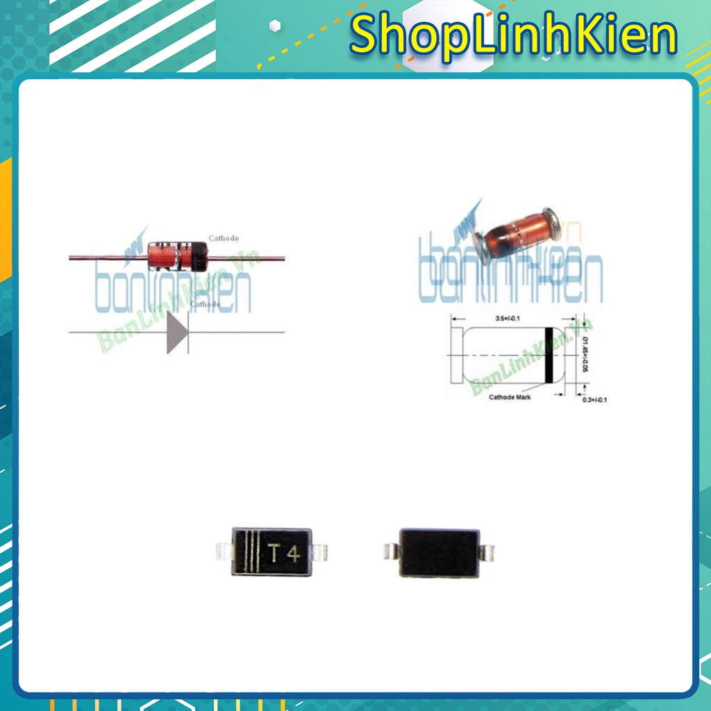 Bộ 10 diode xung 1N4148 DO35 450mA Dip/ Diode muỗi 4148 SOD80/ Diode T4 SOD123 1206