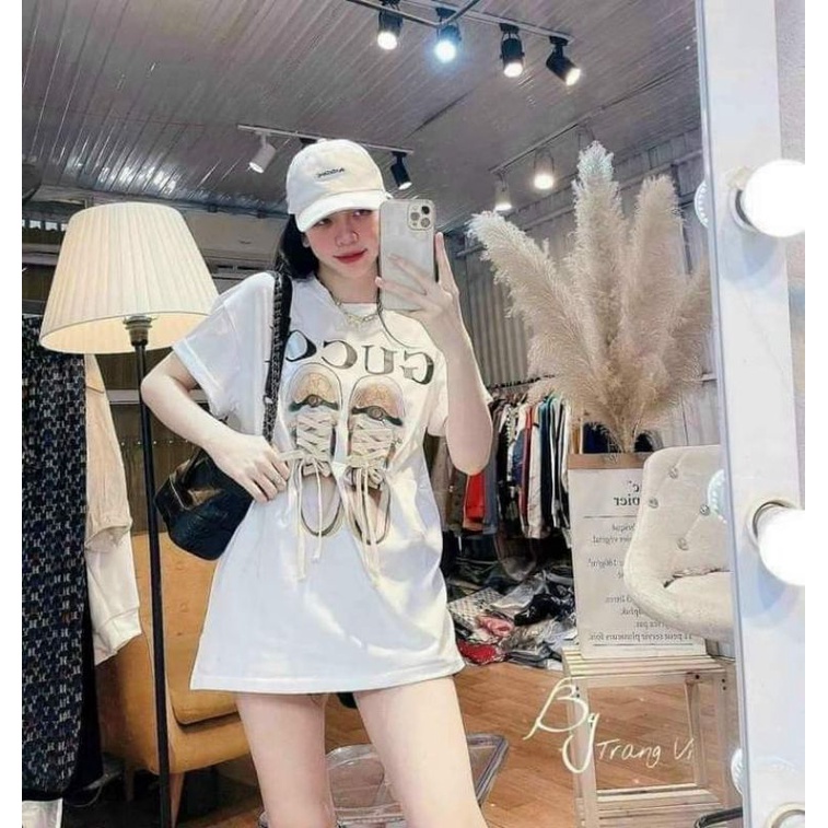 Đủ size(28kg-80kg) Áo phông tay lỡ; áo phông rộng;áo thun in Gucci hình chiếc giày hót