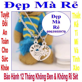 Vòng cổ đôi cặp hình trái tim kết hợp cỏ bốn lá ổ & chìa khóa tình yêu - Giá trên là 1 cặp = 2 sợi