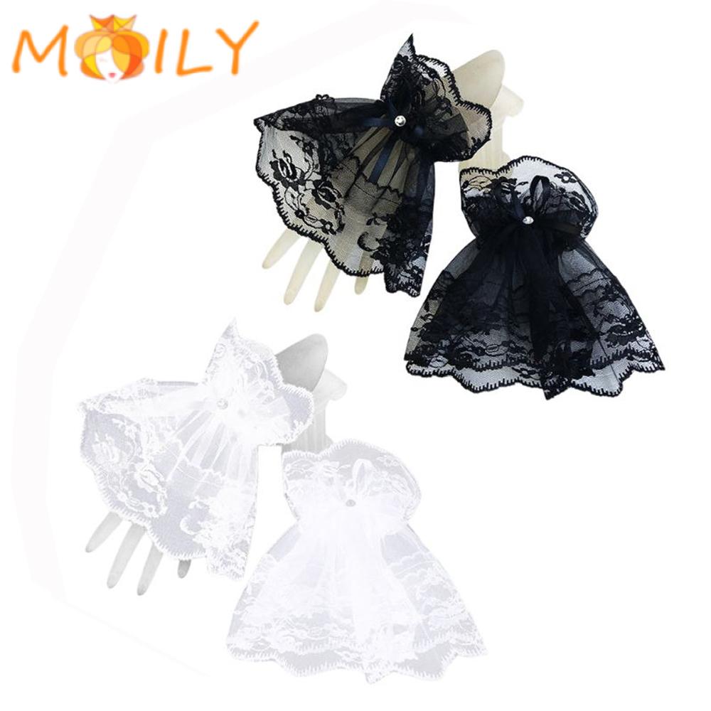 MOILY Party Fingerless Gloves Halloween Gothic Wrist Cuffs Sunscreen Gloves Womens Lace Bowknot|Bracelets/Multicolor