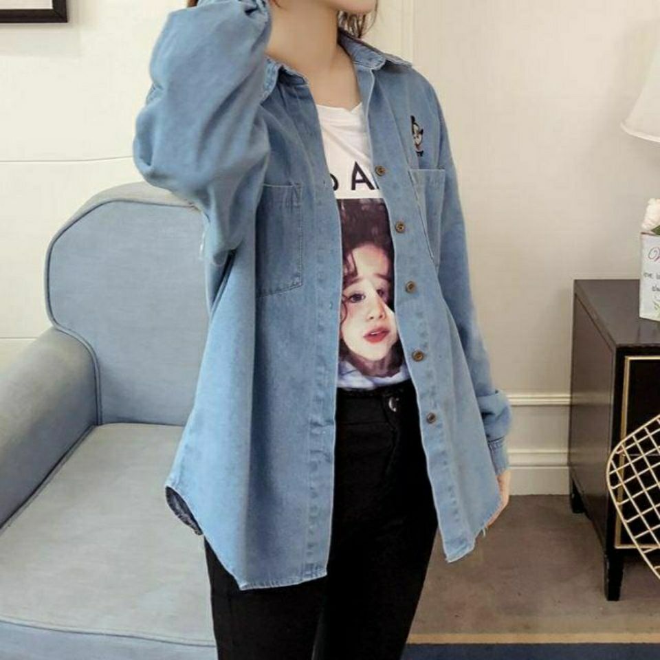 Áo Sơ Mi Denim Dài Tay Dáng Rộng Thời Trang Mùa Thu 2020 Dành Cho Nữ