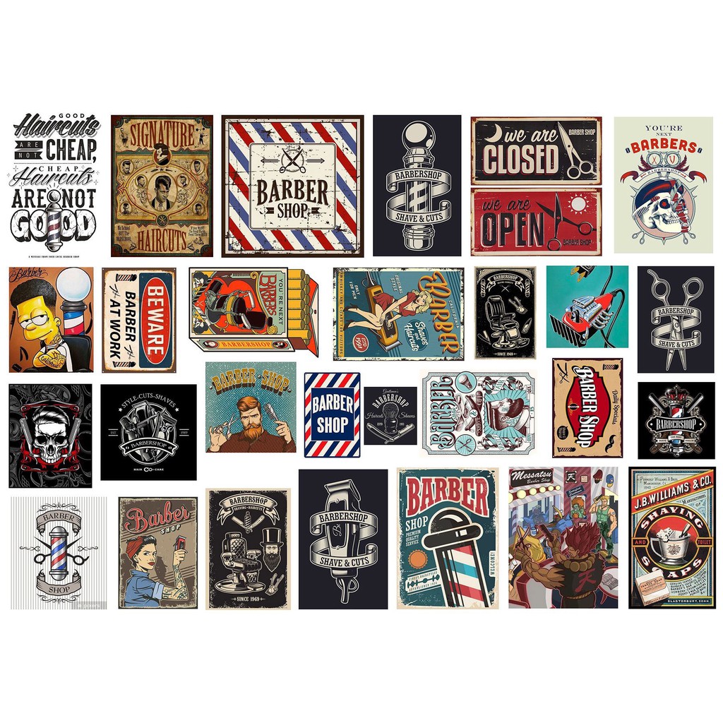STICKER BARBER - SET STICKER TRANG TRÍ MŨ BẢO HIỂM, ĐIỆN THOẠI, LAPTOP, VALI, XE MÁY, VÁN TRƯỢT, TỦ, GƯƠNG,....