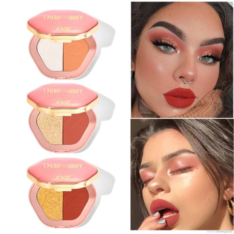 [Hàng mới về] Hộp phấn má hồng màu lì/nhũ sáng bóng 2 cách sử dụng lâu trôi