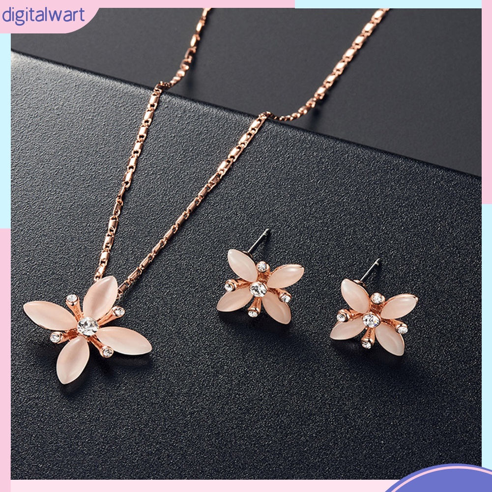 Set dây chuyền và đôi khuyên tai hình hoa đính đá thời trang cho nữ