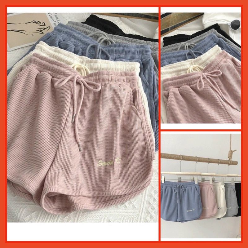 Quần Short Đùi Thêu Smile[FREESHIP]Quần đùi chất tổ ong dày dặn Unisex phong cách năng động
