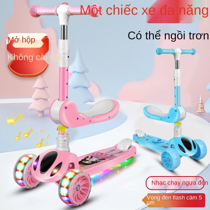 xe trượt scooter cho trẻ em mới 2-6-8-12 tuổi gấp nhấp nháy nhạc nâng bé nam và nữ ba hoặc bốn giày patin