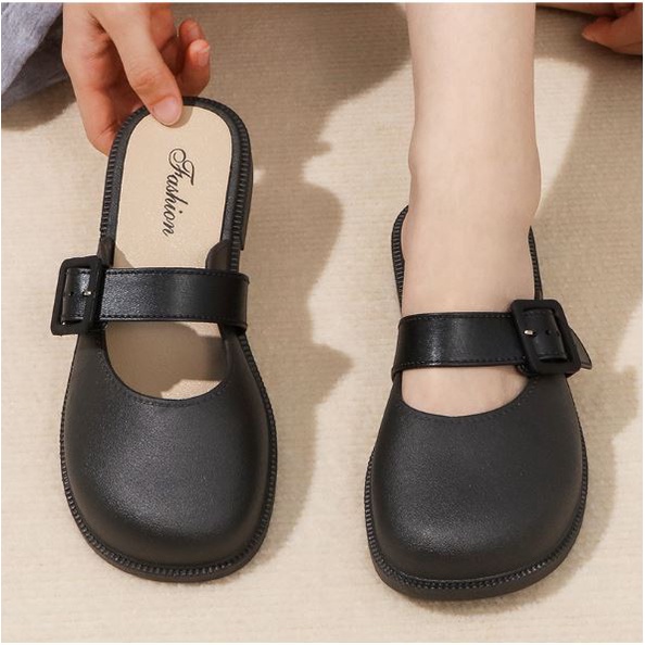 Dép Nữ Mũi Tròn Có Dây Quai Ngang Kiểu Dáng Xinh Xắn Màu Sắc Trang Nhã