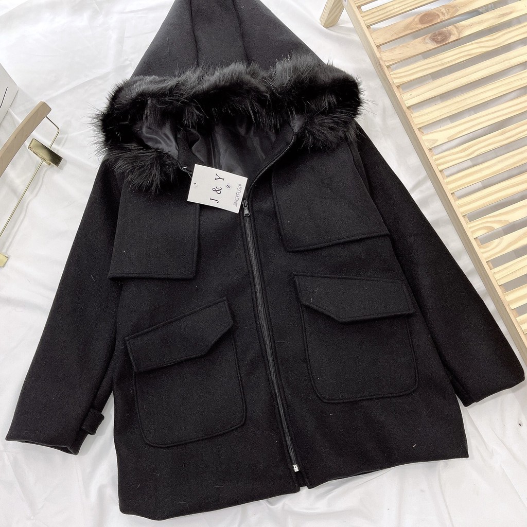 ÁO KHOÁC DẠ LÔNG NỮ MŨ ĐEN, TÚI NẮP HÀNG CAO CẤP (CÓ ẢNH VÀ VIDEO) | BigBuy360 - bigbuy360.vn