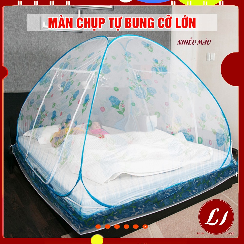 Màn chụp tự bung gấp gọn chống muỗi cỡ lớn in họa tiết