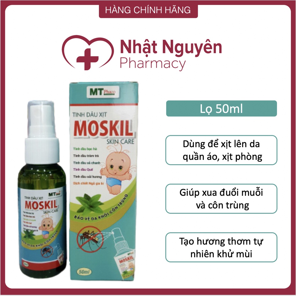 Tinh dầu xịt muỗi Thảo dược Moskil - Xịt chống muỗi cho trẻ em - Hoàn toàn từ thảo dược thiên nhiên ( Lọ 50ml )