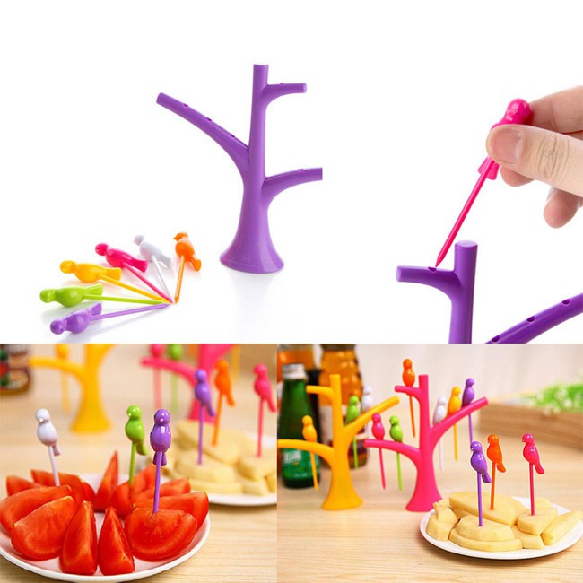 Hộp xiên trái cây, rau câu 7 món hình cây và chim - AS855 - BX1867