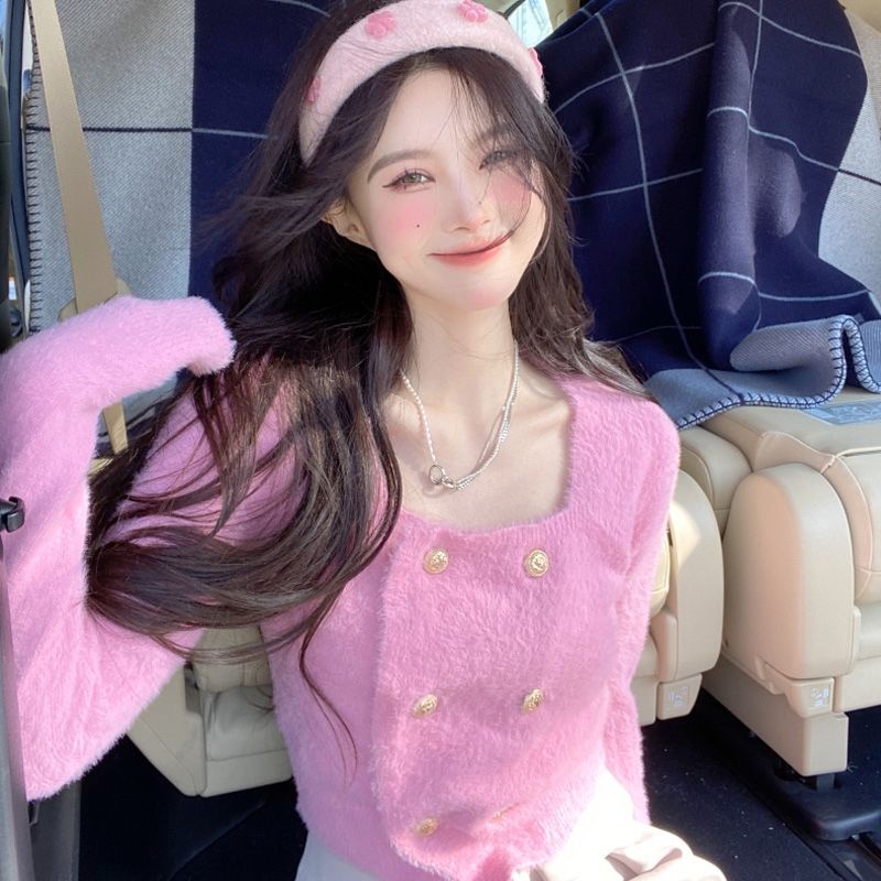 Áo Sweater Dệt Kim Dáng Ôm Ngắn Phong Cách Hàn Quốc Thời Trang Mùa Đông Mới