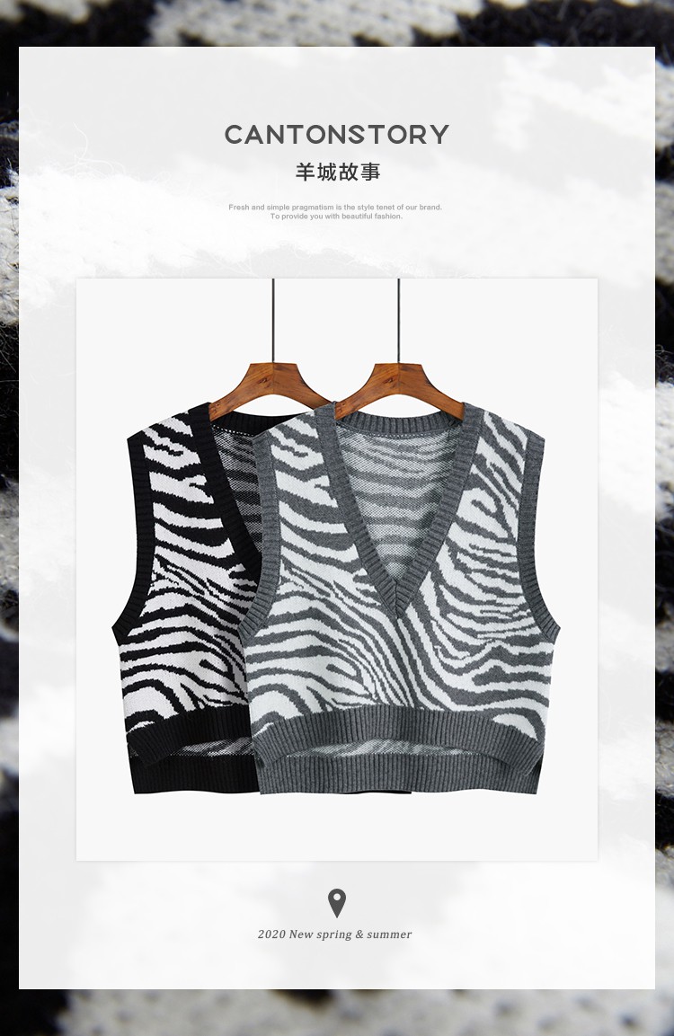 Áo Sweater Dệt Kim Không Tay Cổ Chữ V Họa Tiết Ngựa Vằn Cá Tính Cho Nữ | BigBuy360 - bigbuy360.vn