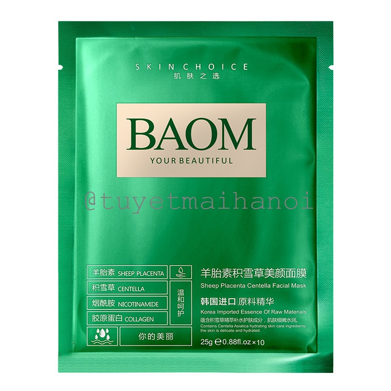 Mặt nạ BAOM chiết xuất Nhau Thai Cừu và Rau Má giúp bổ sung Collagen, cấp ẩm, phục hồi da