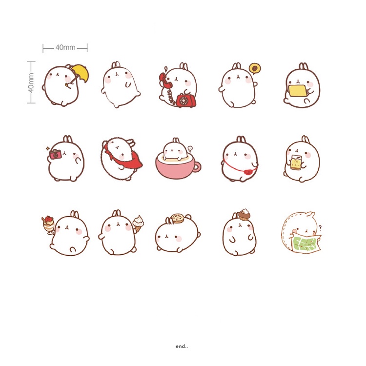 Sticker chủ đề Molang - Hộp 45 miếng dán trang trí sổ tay Bullet Journal - M130