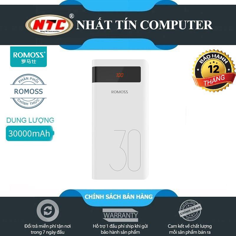 Sạc dự phòng lõi Polymer Romoss Sense 8P có LCD dung lượng 30000mAh - Vừa ra mắt 2/2019 (Trắng) - Hãng phân phối chính t