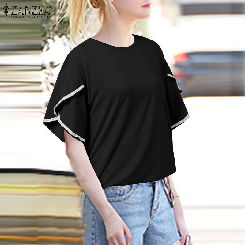 Zanzea Áo Thun Tay Ngắn Cổ Tròn Phối Ren Phong Cách Châu Âu Cho Nữ