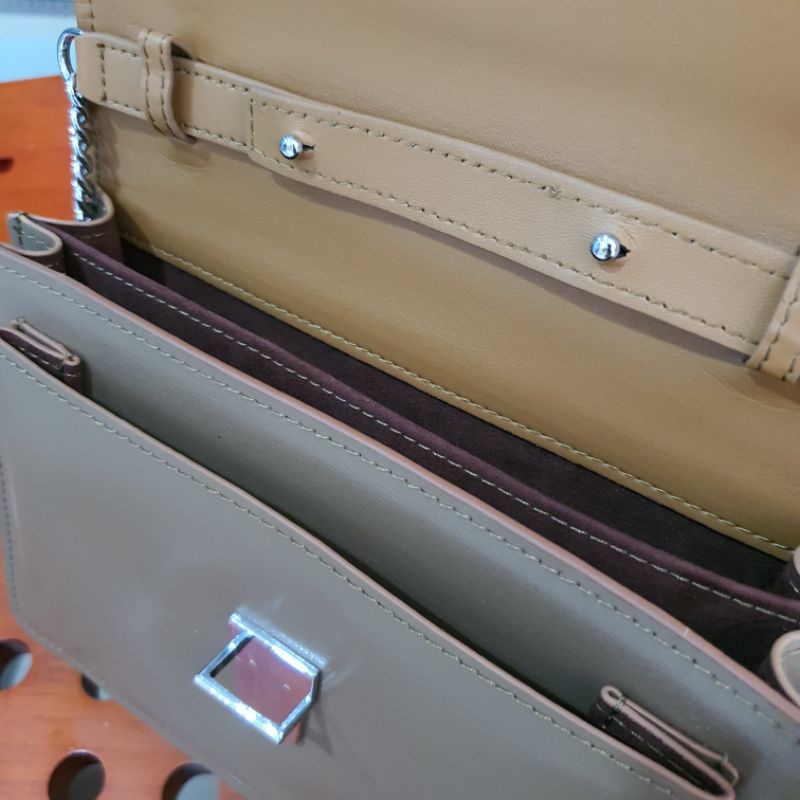 Túi công sở, da bò thật, màu nâu tây, hàng si