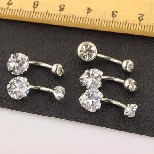 Set khuyên rốn bạc đính đá cao cấp, set 5 khuyên rốn