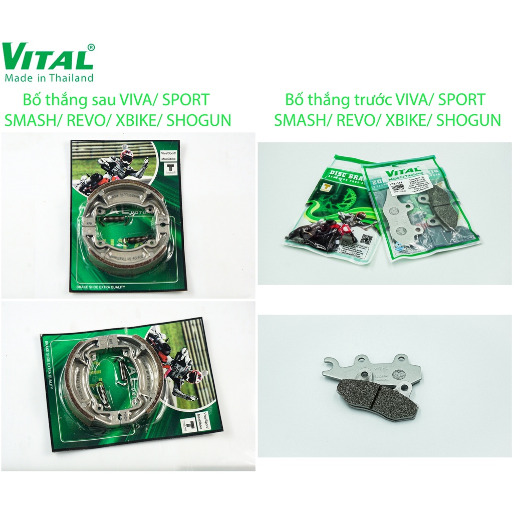 Bố thắng trước sau Su SPORT/ VIVA/ REVO/ XBIKE/ SMASH/ SHOGUN/ KAWASAKI MAX - Má phanh xe máy, bố thắng đĩa, đùm VITAL