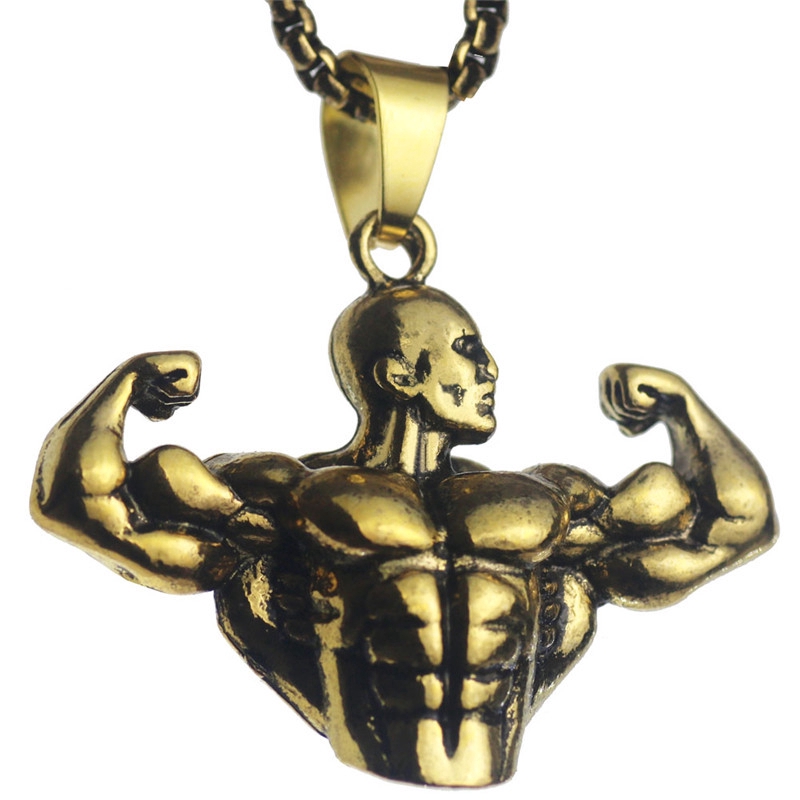 Fitness Gym Muscular Man Pendant Necklace Fashion Sports Jewelry