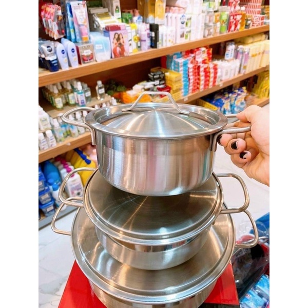 Bộ 3 Nồi Inox Có Nắp