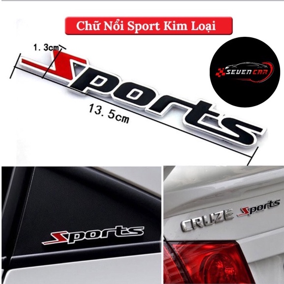 Chữ nổi sport kim loại dán trang trí ô tô - màu đen đỏ- sevencar