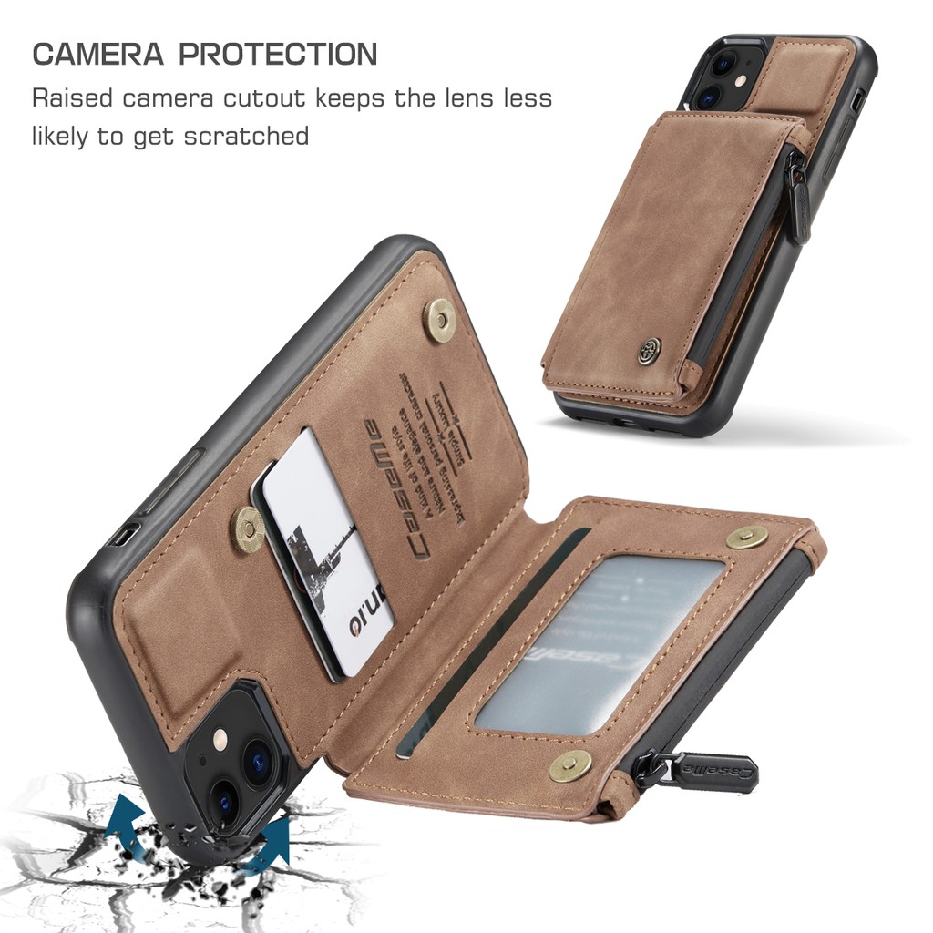 Bao da PU thiết kế dạng ví có dây kéo cho iPhone 12 11 Pro Max XS Max XR 12 Mini X | BigBuy360 - bigbuy360.vn