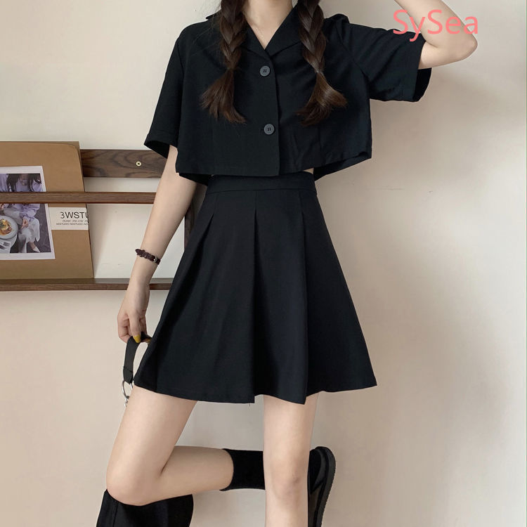 Bộ Áo Sơ Mi Ngắn Tay + Chân Váy Chữ A Lưng Cao Xinh Xắn Dành Cho Nữ | BigBuy360 - bigbuy360.vn