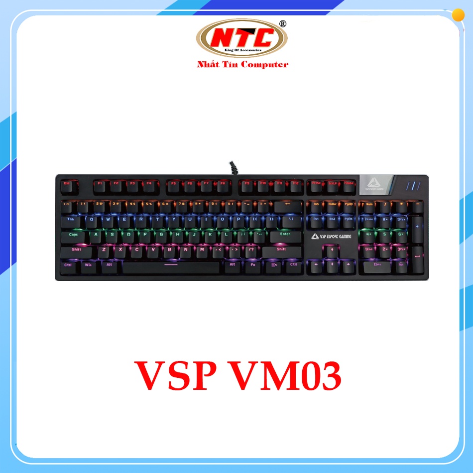 Bàn phím Cơ Gaming VSP Esport VM03 - 21 chế độ Led, Anti Ghost nhiều phím (Đen)