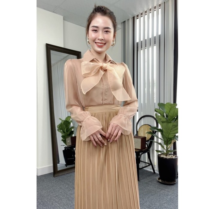 Áo sơ mi tơ tằm cổ nơ nữ HB HUONGBOUTIQUE - HBSM755